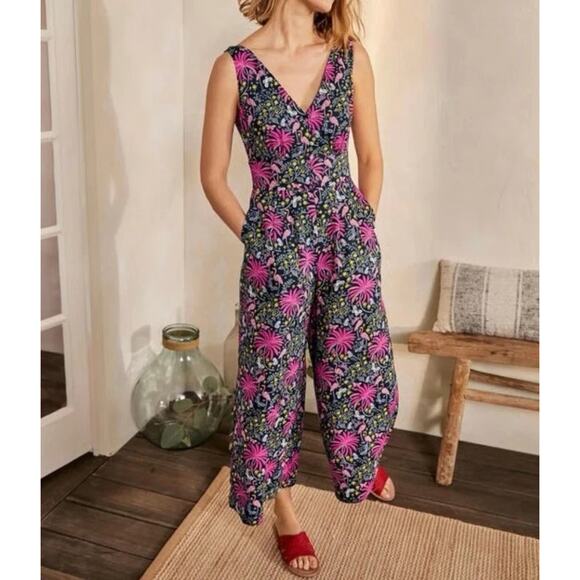 Boden Jemima Tropical Charm Linen Wide Leg Jumpsuit Size 14 Resort Vacation Boho - Picture 1 of 8